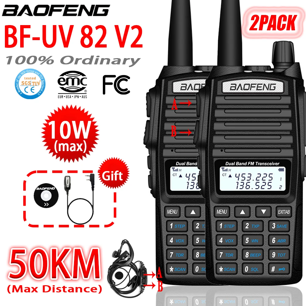 

2Pack UV-82 V2 BAOFENG Radio UV82 Walkie Talkie Dual Band High Power 10W Two Way Long Distance Radio Upgrade Of UV-10R UV-5R