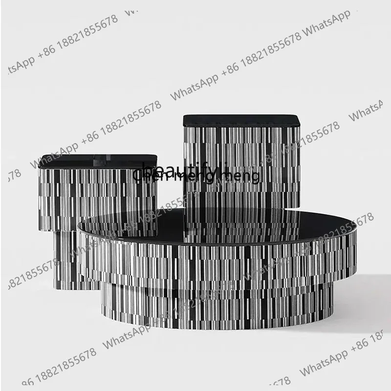 ss 26 Italian round Tea Table Light Luxury Cream Style Living Room Glass round Combination