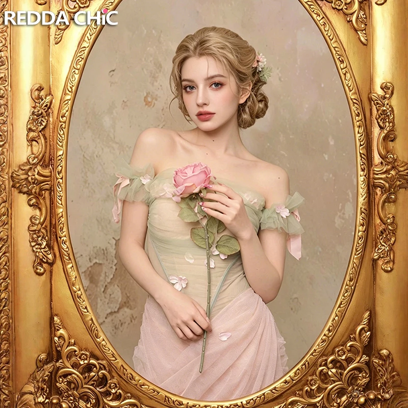 REDDACHiC Coquette Petal Applique Party Gown Fairycore Boned Corset Backless Strappy Slim Long Bodycon Evening Woman Clothing