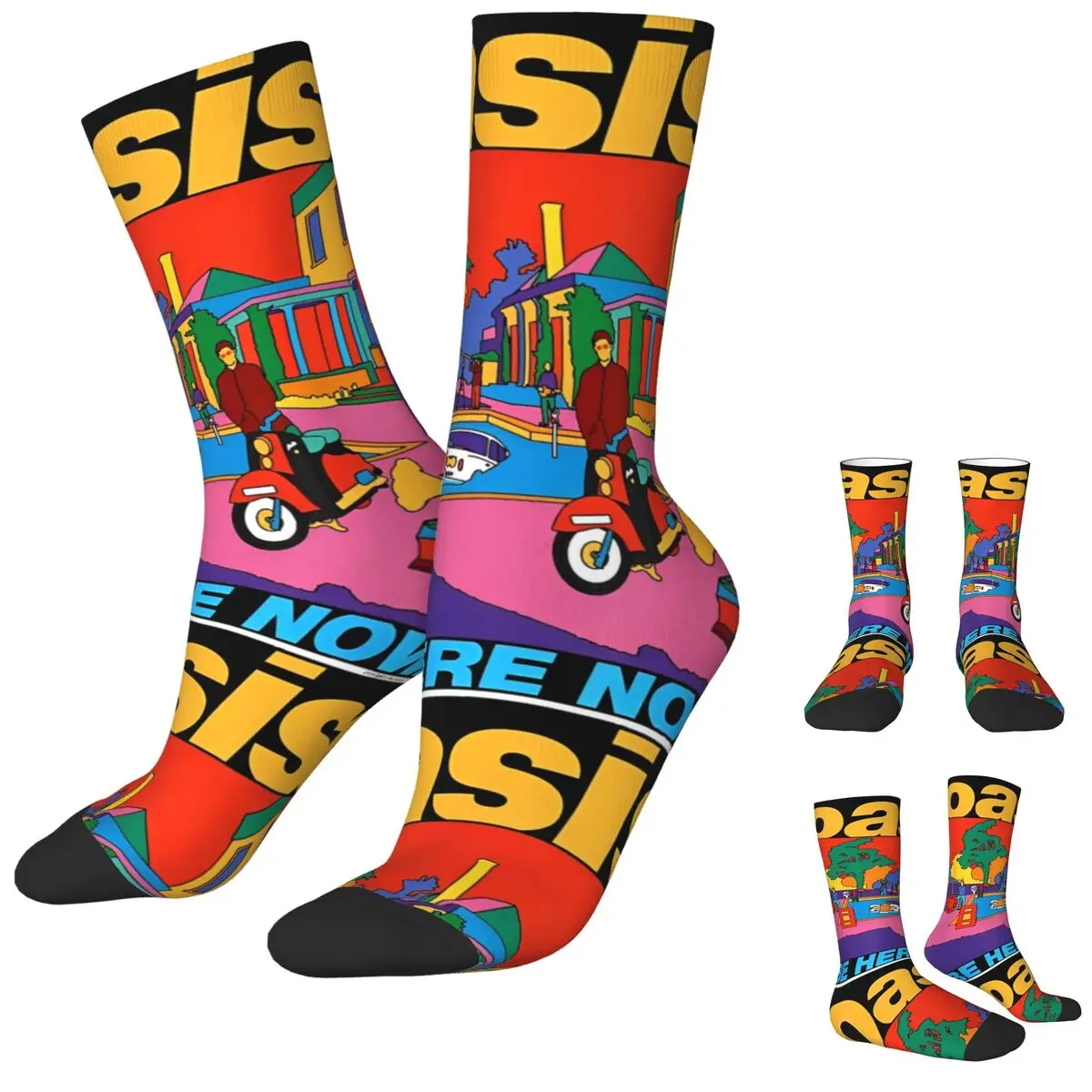 Be Here Now Illustration Rock Band Socks O-Oasis Fashion Stockings Winter Non Slip Adults Men Socks Soft Graphic Climbing Socks