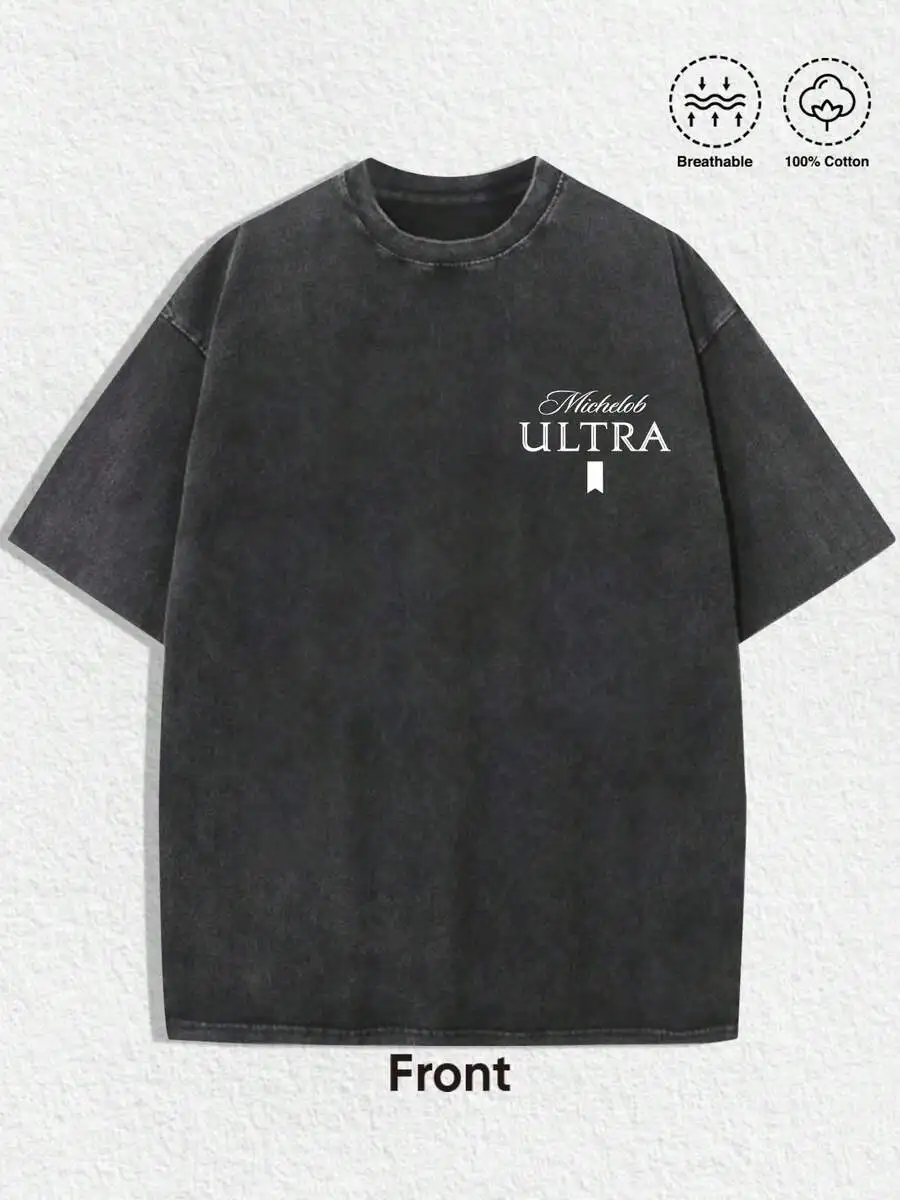 Retro Michelob Ultra Beer Dog T Shirt Men Vintage Washed Golden Retriever Graphic Tee 100% Cotton Breathable Casual Summer Shirt