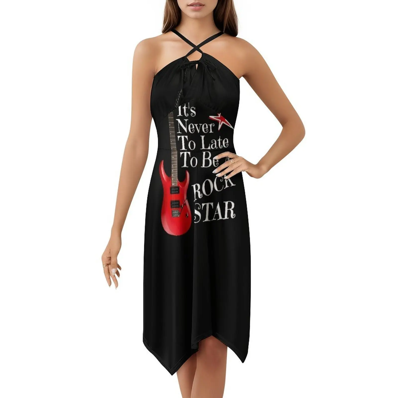 It'S Never To Late To Be A Rock Star!. Cool Retro Bohemian Sleeveless Dress Multi-Print Beach Vacation Party Dress Its Never To