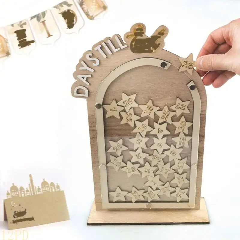 12PD Artistic Carving Arabic Holiday Decoration Table Sign with Frame Countdown Ornament Easy Indoor Placement Decors