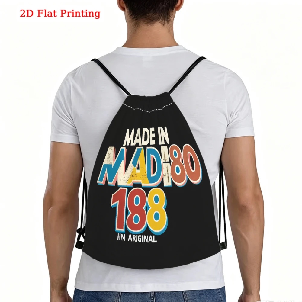 Retro Drawstring Backpack 2D Flat Print Made In Madrid 188 Graphic Fitness Sports Outdoor Travel Bag