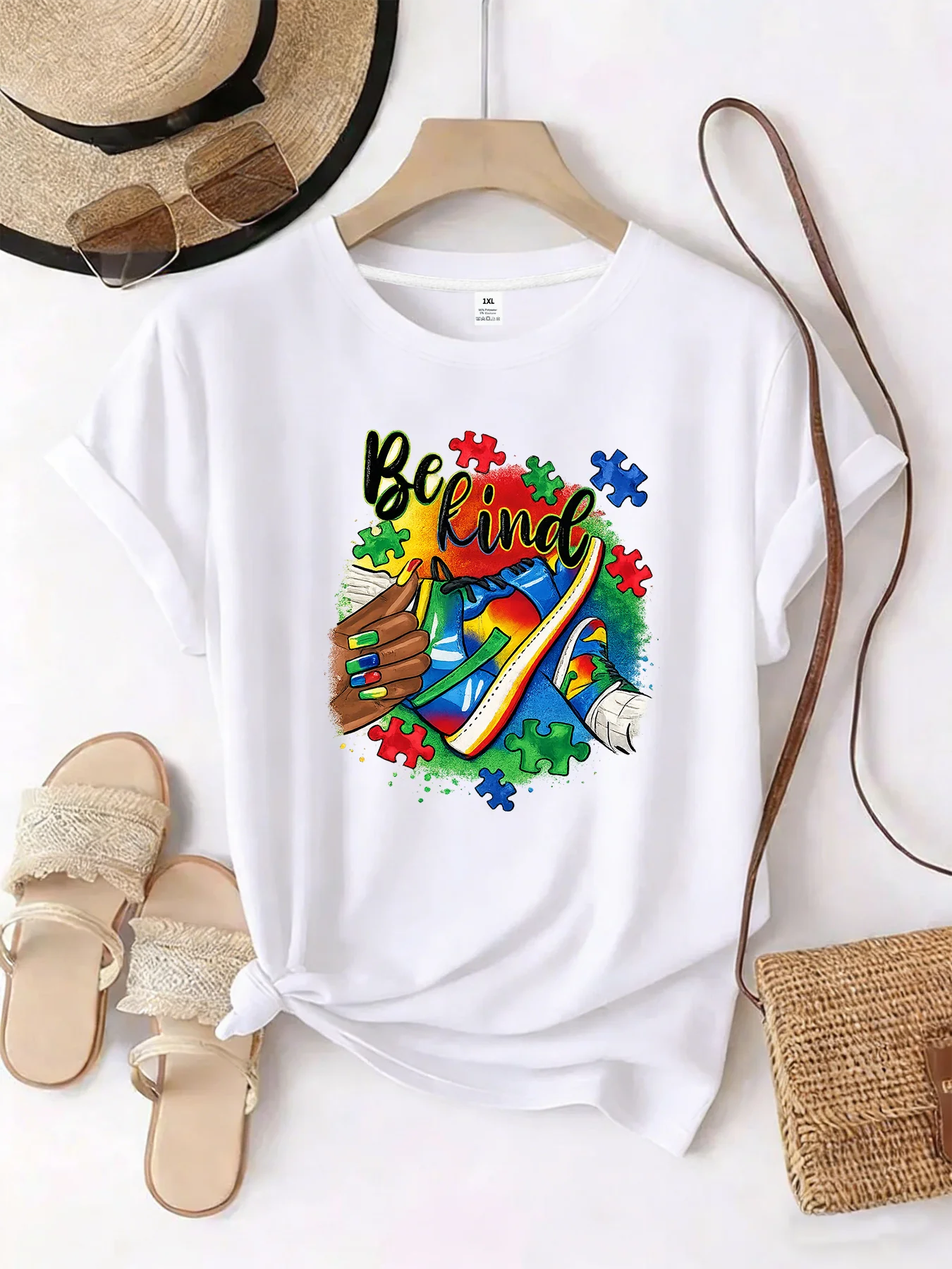 

【WZM101324】Pattern printed plus size women's round neck summer casual short sleeved street fashion versatile T-shirt