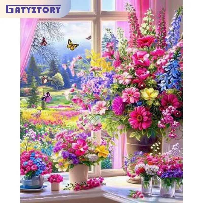 

GATYZTORY Vase Painting By Numbers Gift Coloring By Numbers Scenery Paint for Painting Home Decor Diy Crafts