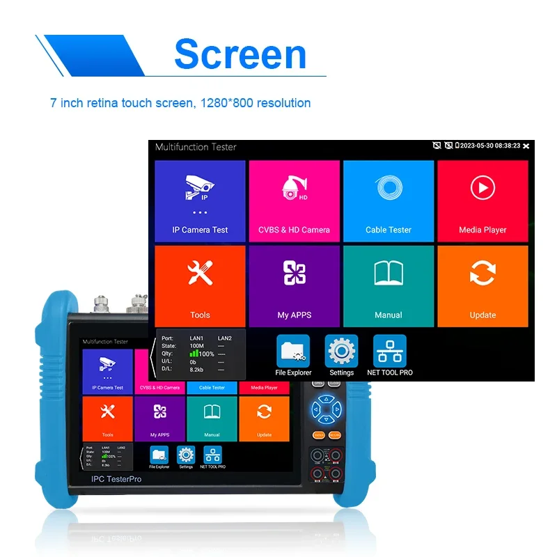 4K Security Camera IPC Tester Full Function 8MP Analog TVI CVI AHD CVBS Network Cable Test TDR Break Point