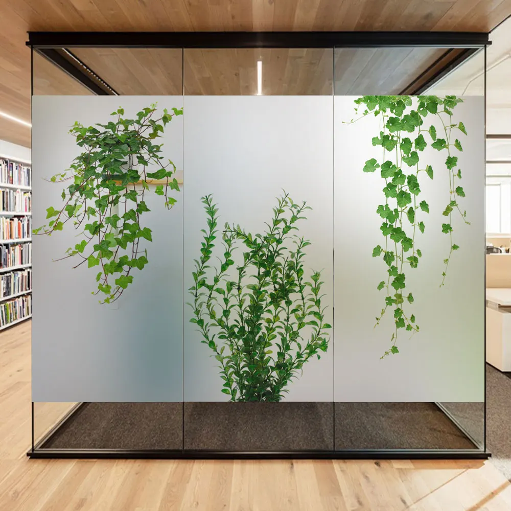 Static Cling Privacy Window Film Heat Control UV Blocking Window Glass Film Green Plants Frosted Window Film