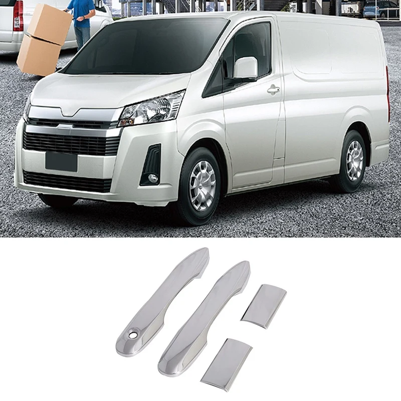 4Pcs Car Accssories Carbon Fiber Exterior Door Handle Cover ABS Decoration Protector Chrome Trim For Toyota Hiace 2019