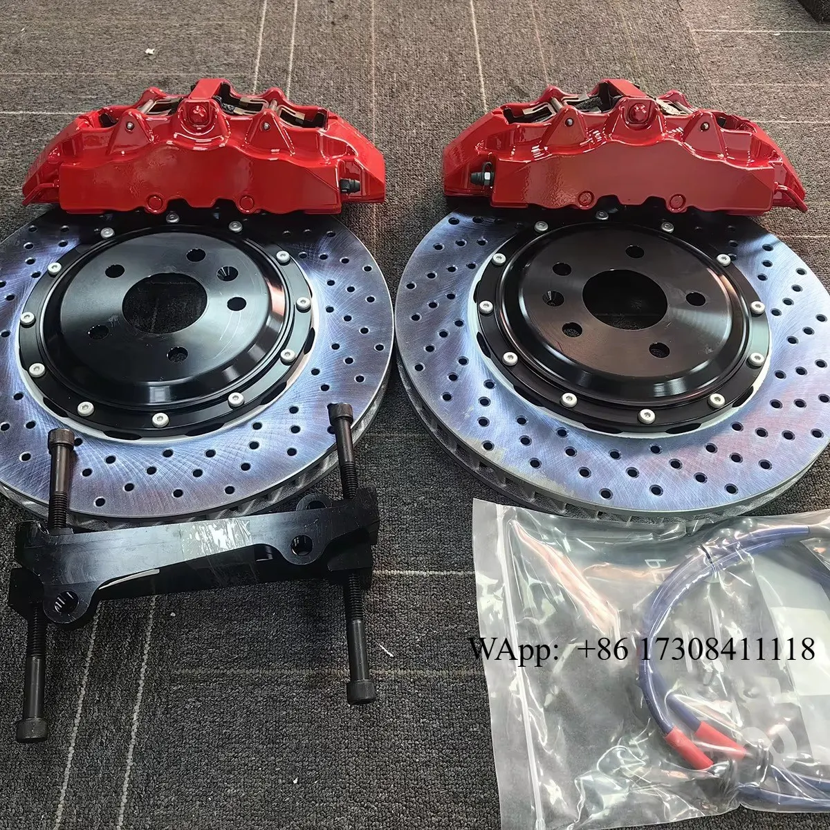 

Hot Sell Red 8 Pot Brake Caliper 4 Piston Brake Electronic Kit Set for Aftermarket Upgrades for F150 Focus RS Bronco GT