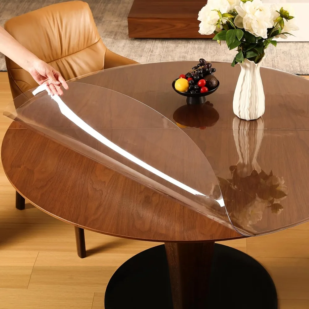 

42 Inch Waterproof PVC Round Table Protector, 2mm Thick Clear Plastic Tablecloth