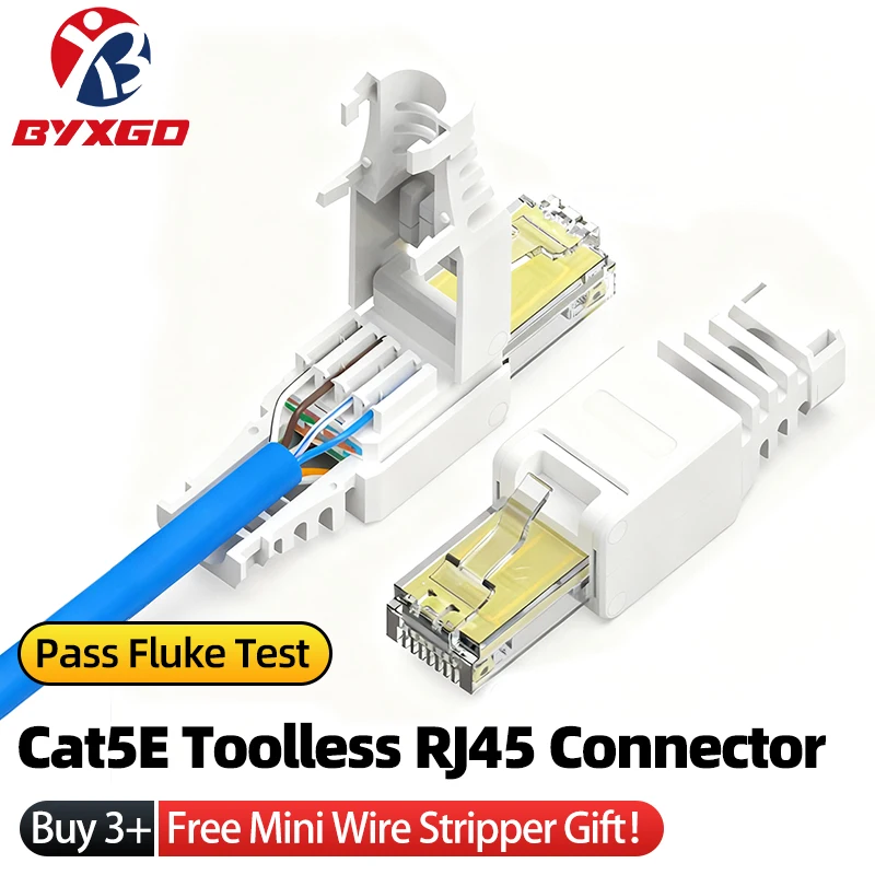 BYXGD Cat5e Toolless RJ45 Connector Reusable Crimp-Free Ethernet Plug Tool-Free Network Cable Termination Plug Pass Fluke Test