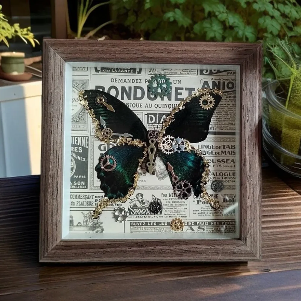 إطار عينة الفراشة الحقيقية Steampunk DIY طقم الحرف اليدوية هدية عيد الميلاد الفريدة للرجال/النساء ديكور المنزل عرض الفن