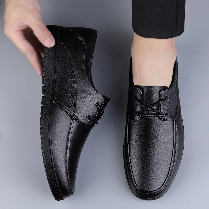 

Мужские туфли дерби с круглым носком и плоской подошвой, противоскользящая и износостойкая деловая повседневная обувь для джентльменов