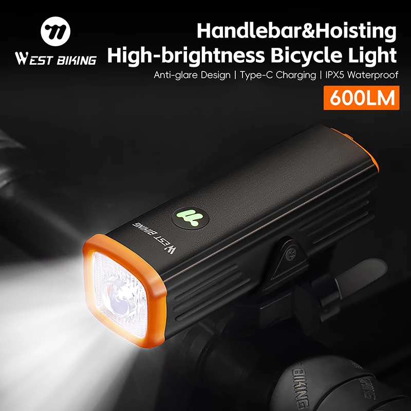 

WEST BIKING Bicycle Light Type-C Charging Cycling Front Light Lamp MTB Road Bike LED Flashlight Smart Headlight Bike Accessories