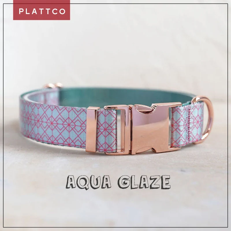 PLATTCO unique design dog collar print Aqua Glaze pattern with high-quality rose gold buckle 5 size PDC369RG