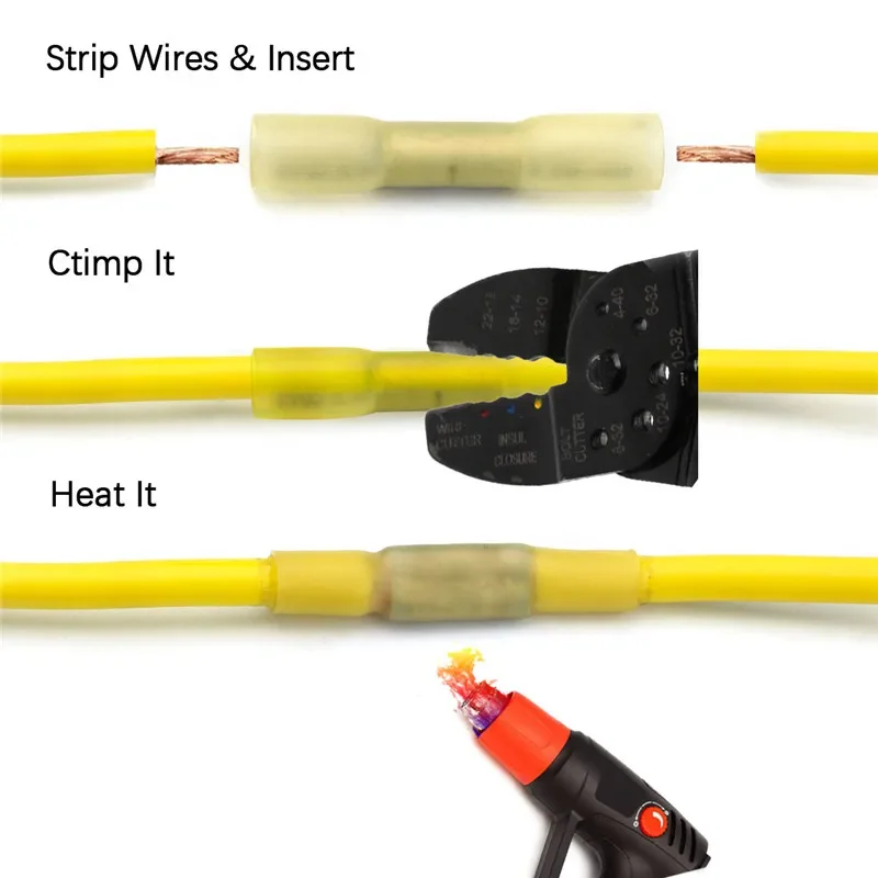 1000/500/100PCS BHT0.5 Crimp Terminals Heat Shrink Butt Splice Waterproof Connector 22-26 AWG 0.3-0.5mm2 Butt Heat Shrink Tube