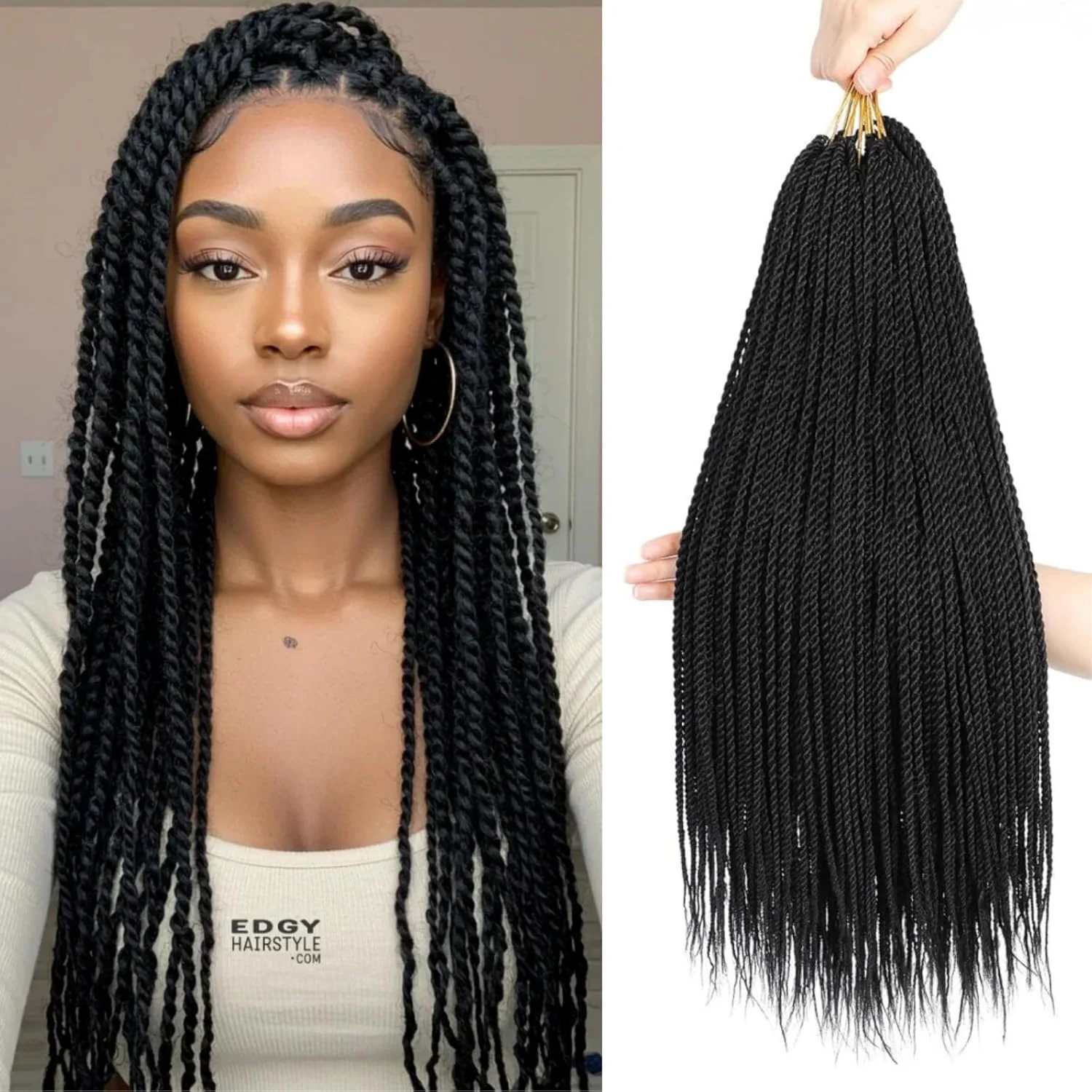 

Сенегальские крученые вязанные крючком волосы для женщин, предварительно закрученные крючком косы, микро-твист, вязанные крючком, синтетические хай