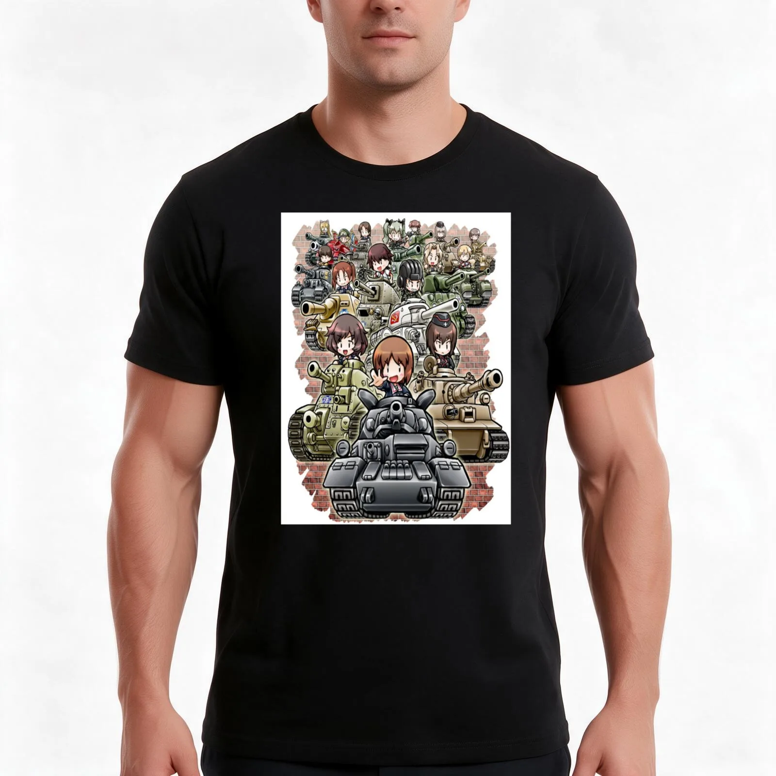 Girls und panzer T-Shirt, Summer Casual Cotton Tee, Oversized Streetwear Tops, Vintage Graphic Print, Loose Fit Short Sleeve