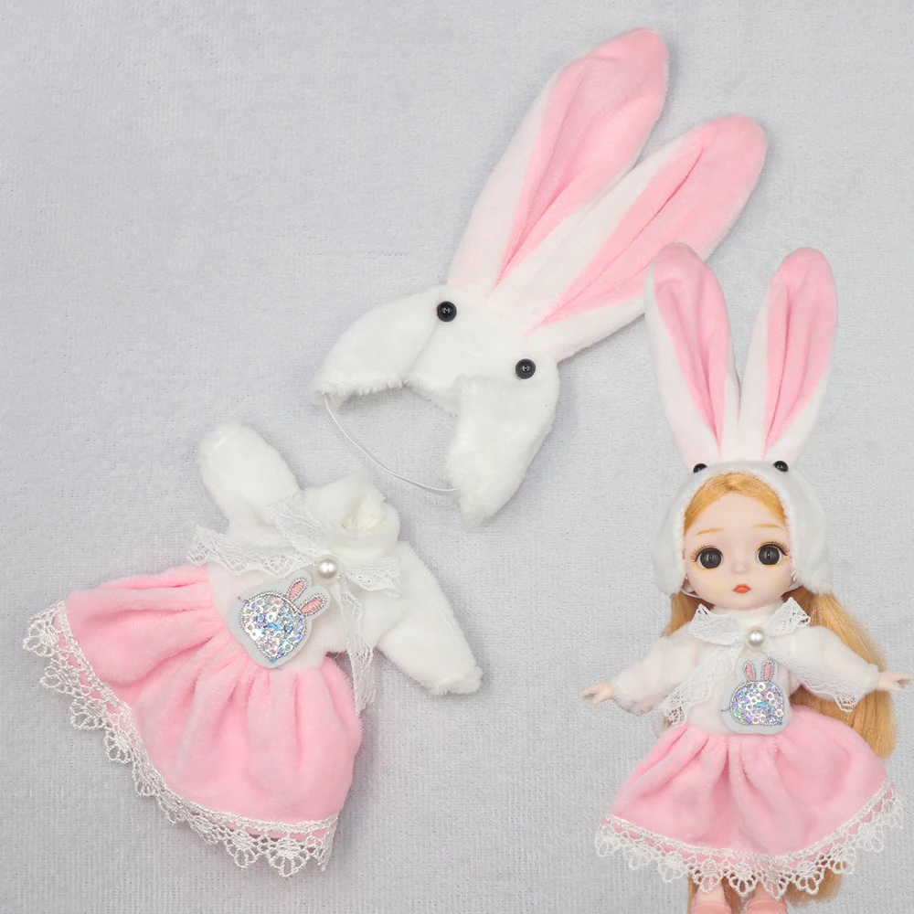 New Clothes For Dolls 16 cm 15cm Bjd Clothes Hat Short Sweater Skirt For Mini Doll 1/8 1/12 6inch Hoodie Dress Up Boys and Girls