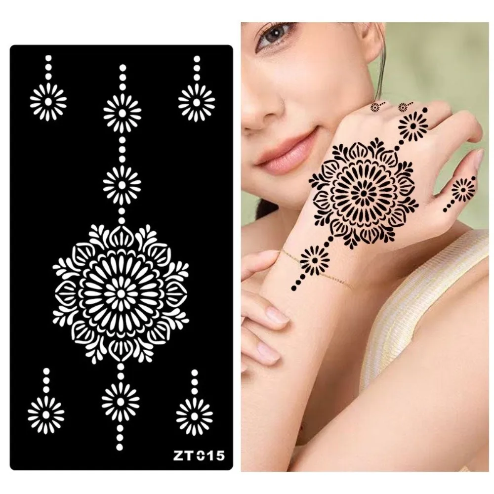 

Personalized Flower Tattoo Stickers Ethnic Style Floral Black Tattoo Decals Body Art Hollow India Temporary Tattoo Girls