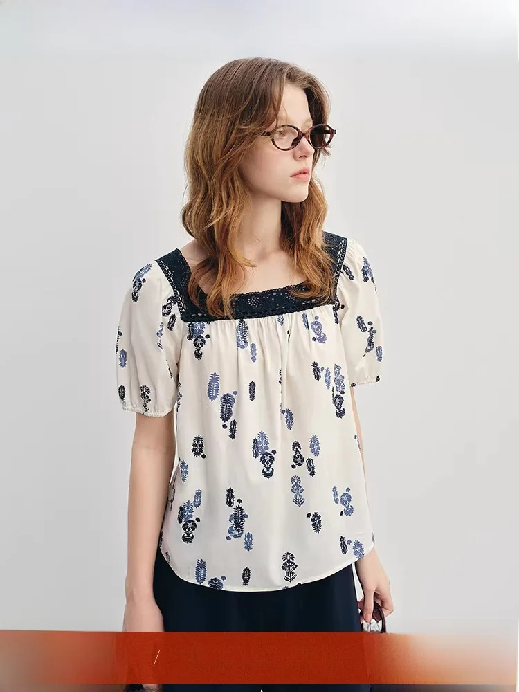 

Новая летняя женская футболка свободного кроя больших размеров с кружевной отделкой, квадратным вырезом и коротким рукавом, из хлопка, повседневная, модная, больших размеров