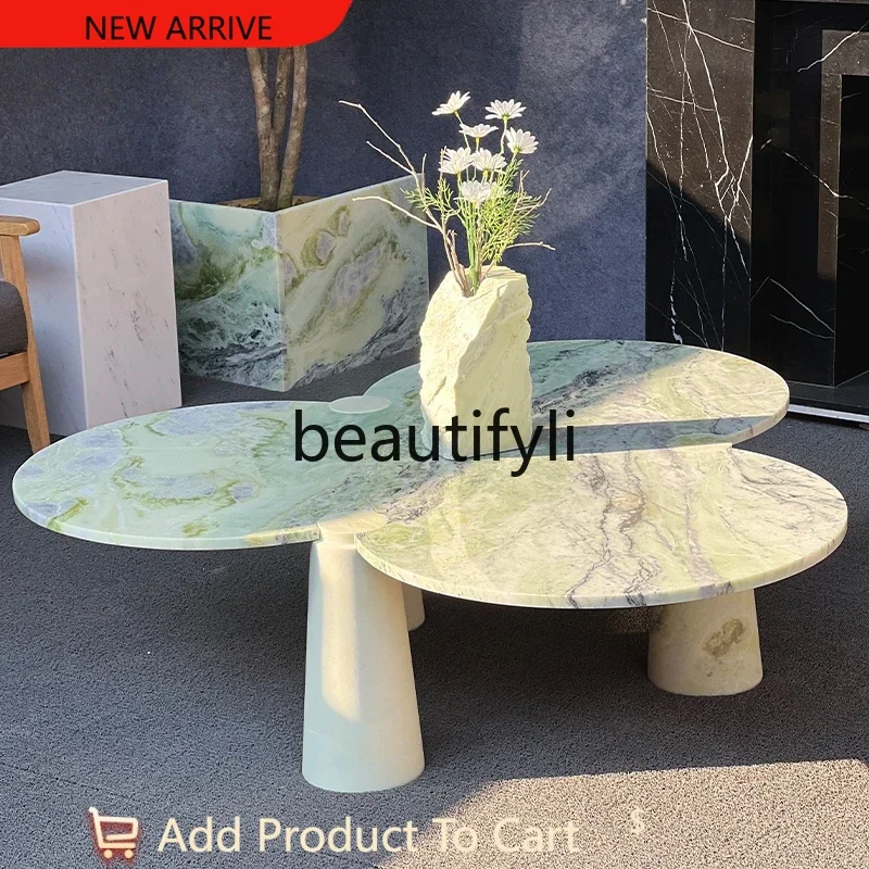 

Natural marble green petals special-shaped coffee table living room exhibition hall Nordic Italian simple light luxury G1218