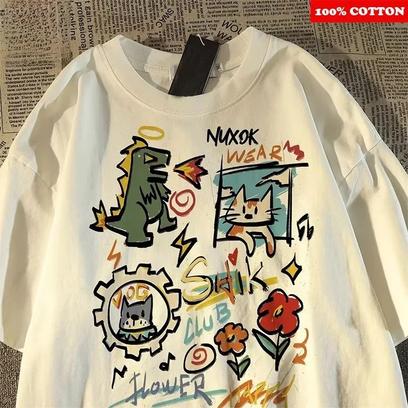 

Женская футболка с милым мультяшным принтом fiti, лето 2025 Ne, женская модная повседневная хлопковая футболка с милым мультяшным дизайном, летняя одежда