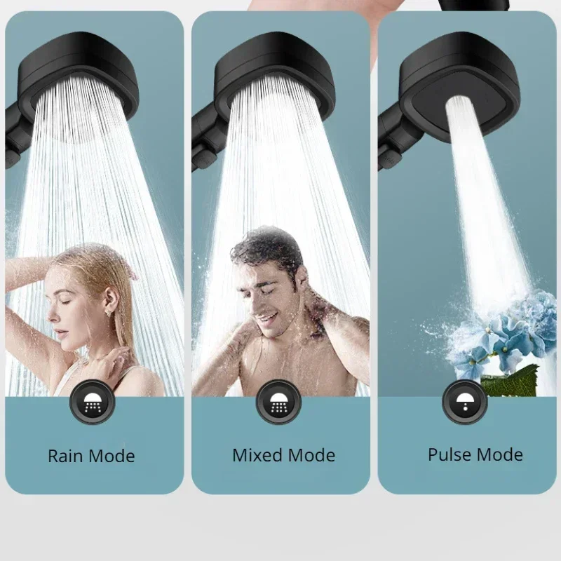 High-Pressure Showerhead Massage Jet Water-Saving 3-Mode Showerhead Adjustable Push Button Stop Bathroom Shower Accessories