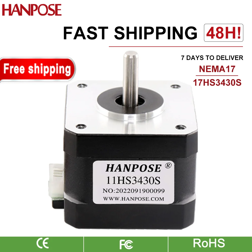 hanpose 17HS3430S-D 2 Phase Nema17 Stepper Motor 0.4A 28N.cm 4 Leads for CNC 3D Printer 42 Stepper Motor nema17