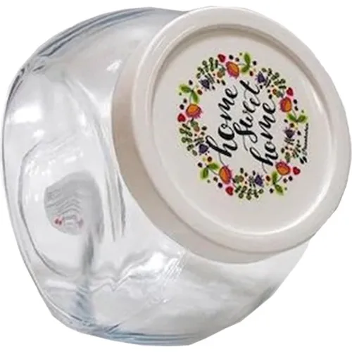 Pasabahce Bella Flatbed Flower Decorated Jar With Lid 2000 cc 4 Pcs