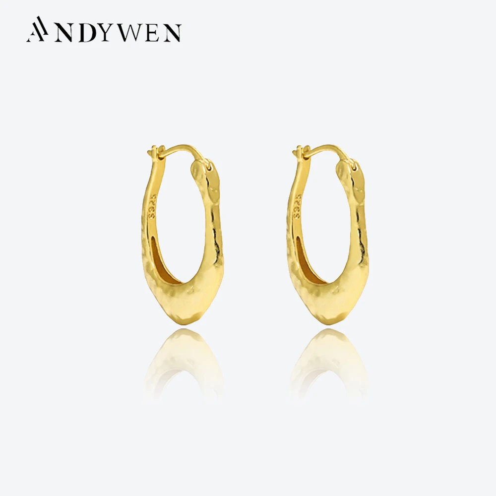 ANDYWEN 925 Sterling Silver Gold Oval Hoops Pear Luxury Big Plain Earring Fine Jewelry 2023 Rock Punk Luxury Jewelry