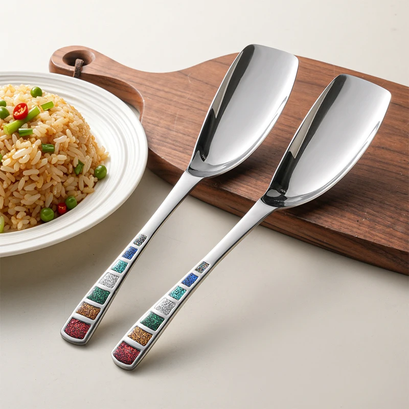 26cm Stainless Steel Spoon Food Spatula Shovel Dinner Public Spoon Colorful Enamel Handle Soup Spoon Restaurant Luxury Tableware