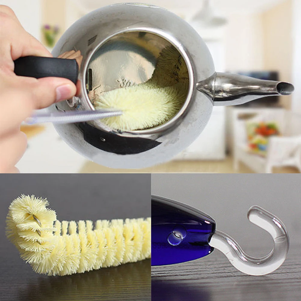 Long Handle Flexible Bottle Cleaning Brush Kitchen Teapot Cleaner Tool Plastic Home Cleaning Supplies For Bottle Cup Cleaning