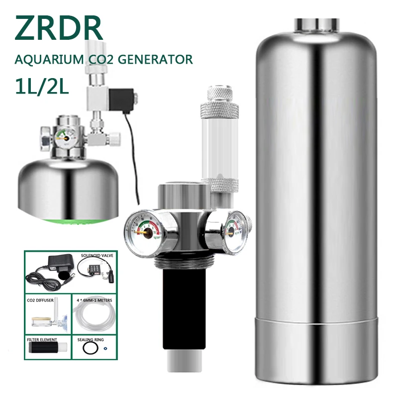 ZRDR حوض السمك مولد CO2 المزدوج قياس الضغط فقاعة قياس صمام الكهرومغناطيسي خزان الأسماك المواد الخام مولد ثاني أكسيد الكربون التفاعلية