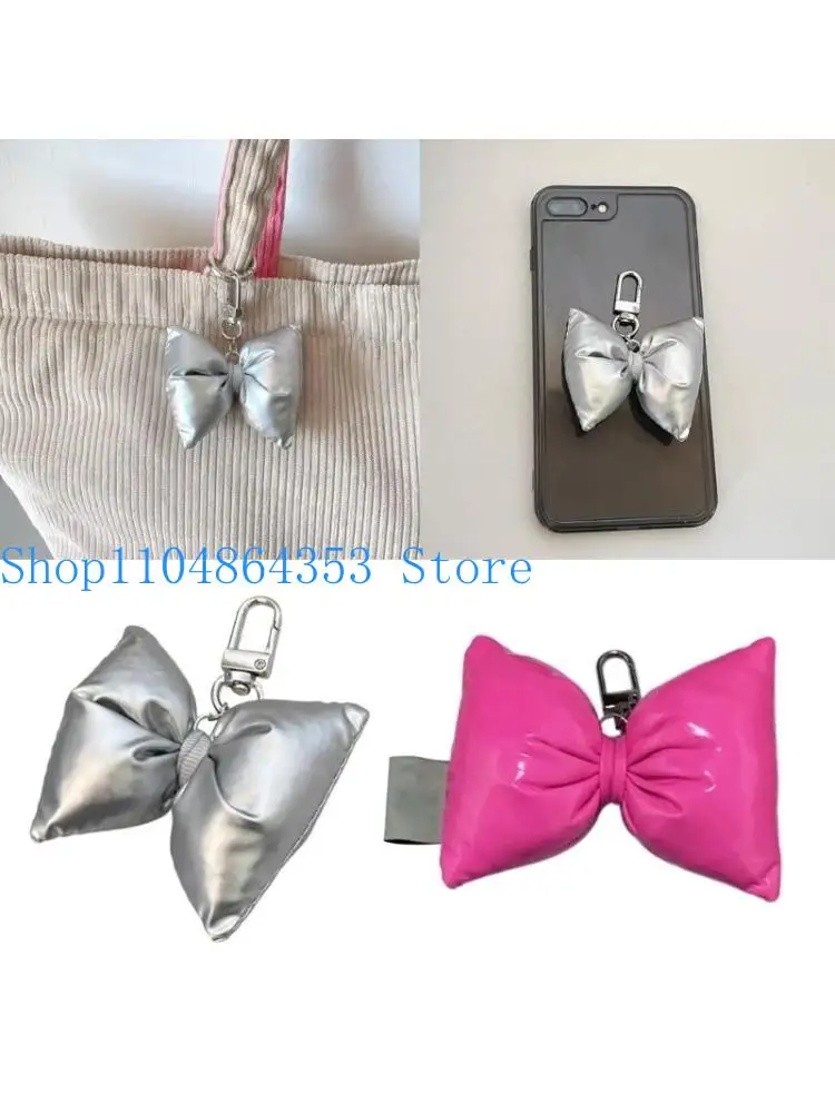 652F Handmade Bowknot Keychain Cotton Butterfly Bow Shaped Keyring Women Bag Accessory Fashionable Phone Charm Ornament