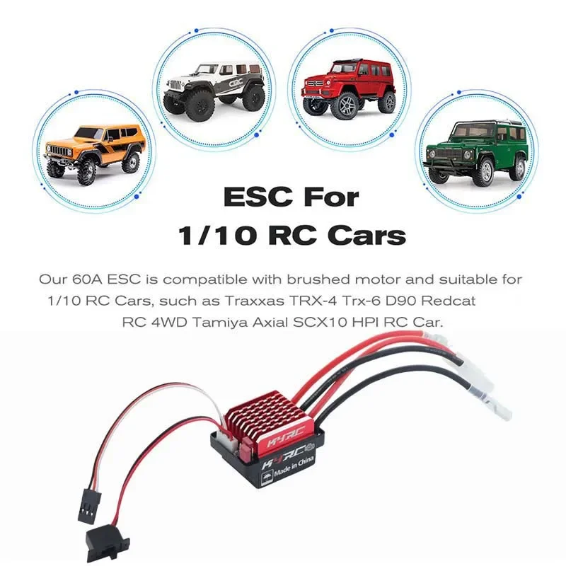 

NEEBRC 60A Brushed ESC 25mm Cooling Fan Combo for 1/10 RC Car 540 550 Motor Traxxas D90 Redcat Axial Scx10 RC4WD HPI Boat Parts