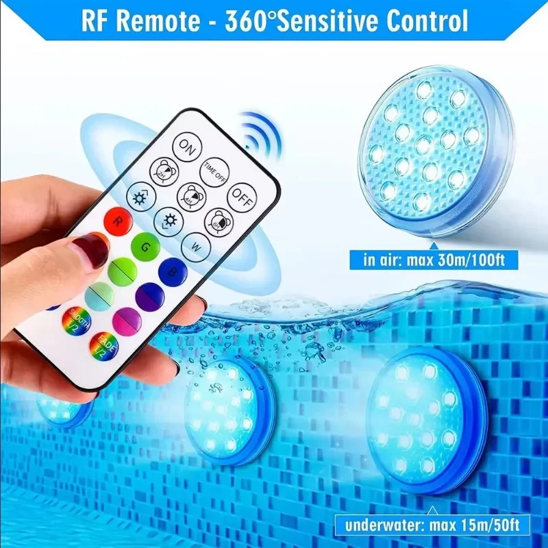 Luces Led sumergibles IP68, luces de piscina totalmente impermeables con batería, Control remoto, luces subacuáticas que cambian de Color para estanques