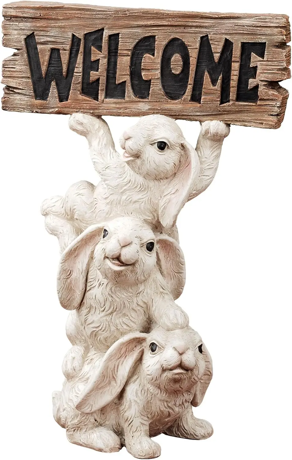 ch Of Class Bunnies Trio Welcome Sculpture - Resin - White, Brown - Indoor, Outdoor - Cute Smiling Hares For Entryway,