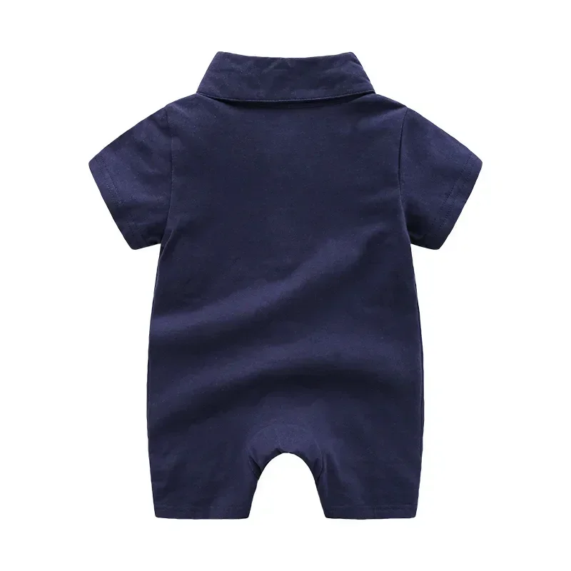 New Arrival letnia moda noworodka ubranka dla dzieci bawełna w kratę paski z krótkim rękawem dżentelmen Baby Boy śpioszki dziewczęce 0-24 miesięcy