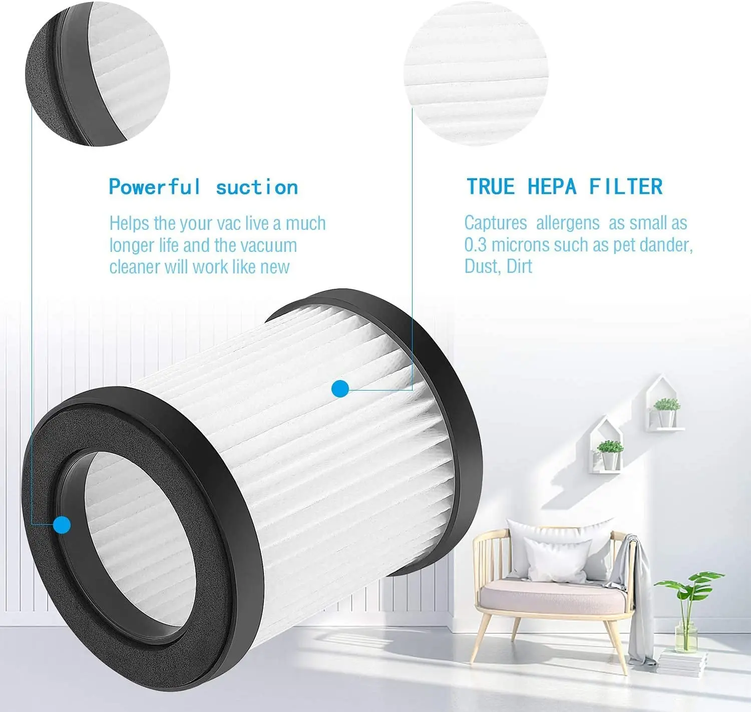 แผ่นกรอง HEPA ทดแทน 2 แพ็คเข้ากันได้สําหรับเครื่องดูดฝุ่นไร้สาย MOOSOO XL-618A