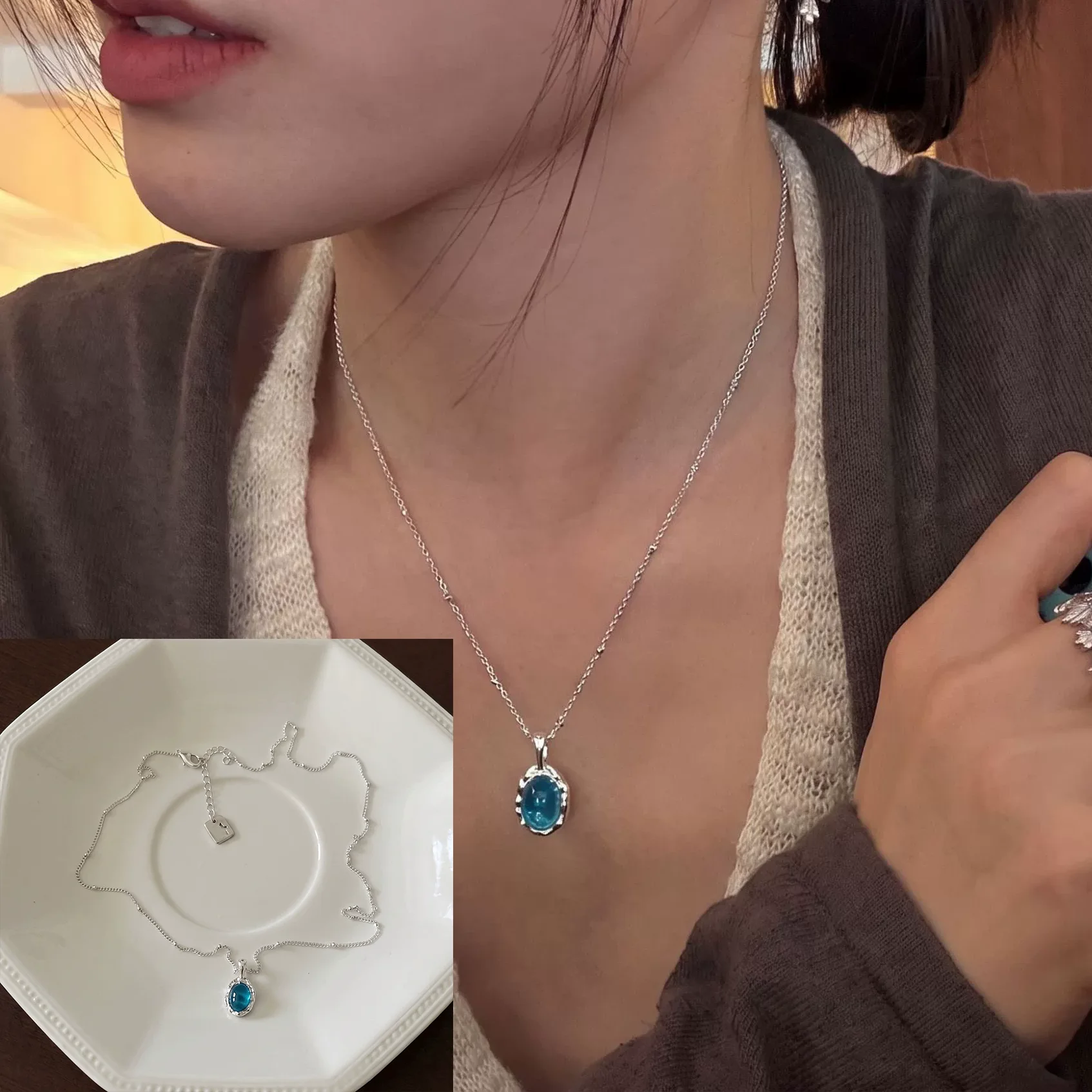 Women's 925 Sterling Silver Bead Geometry Necklace, Korean Design