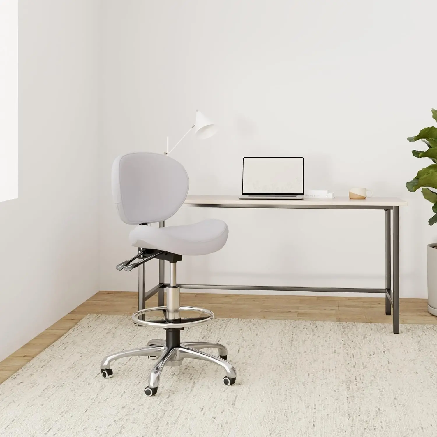 Kaleurrier Adjustable Height Drafting Stool Drafting Chair with Backrest & Foot Rest,Swivel Rolling Stools for Work Studio Denta