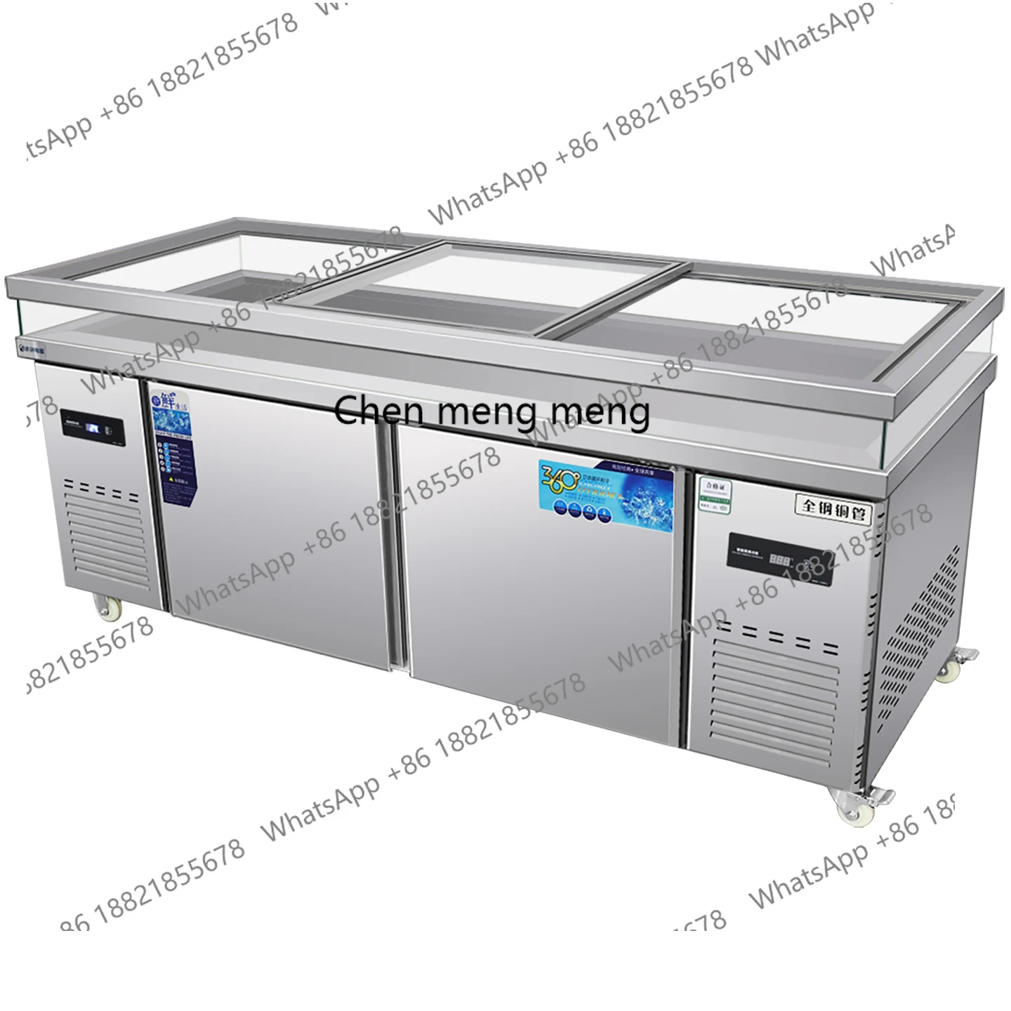 

Stainless steel sliding door refrigerated display commercial seafood table a la carte horizontal fresh-keeping freezer