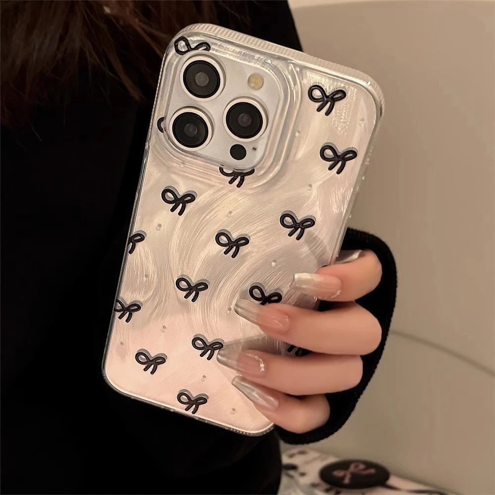 Luxuriöse Laser-Silber-Schleifenhülle für iPhone 16 15 14 13 12 Pro Max Plus 16E 7 8 SE 2020 2022 X XS XR Stoßfeste Schutzhülle