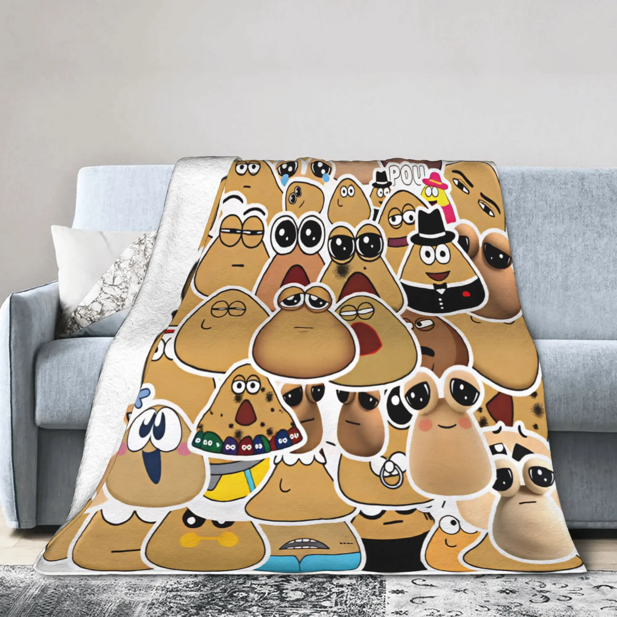 Pet Alien Pou Animated Television Blanket  Warm Novelty Plush Throw Blanket For Home Decor Picnic Flannel Bedspread Bed Cover