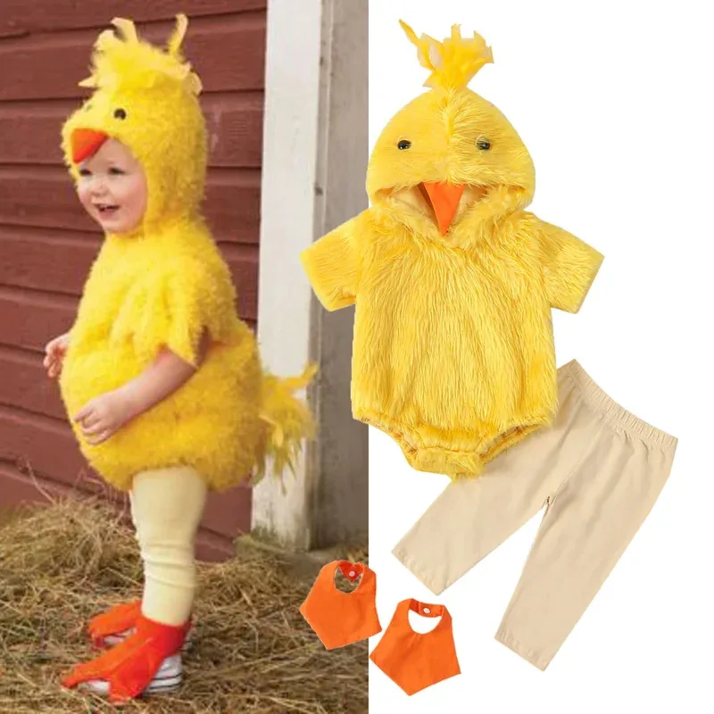 FOCUSNORM 0-3Y Halloween Baby Girls Boys Clothes Sets Cartoon Fur Hooded Rompers  Pants Flippers 3Pcs Photography Props