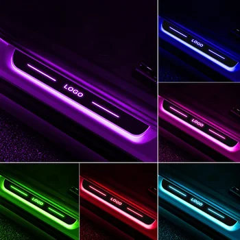Customized car door sill light logo projector lamp power moving LED welcome pedal scuff plate Pedal APP control symphony
