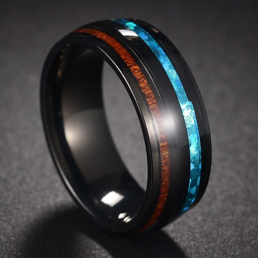 New Fashion Black Tungsten Carbide Rings Inlay Wood Abalone Shell Men's Engagement Wedding Bands Anniversary Gift