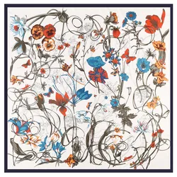 130*130cm 100% Twill Silk Square Scarf Luxury Women Floral Print Beach Shawl Bandana Wraps Femme Fourlard Echarpes Stoles